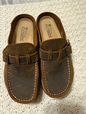 White Mountain Footbeds Brown Leather Slip-On Clogs Womens 6